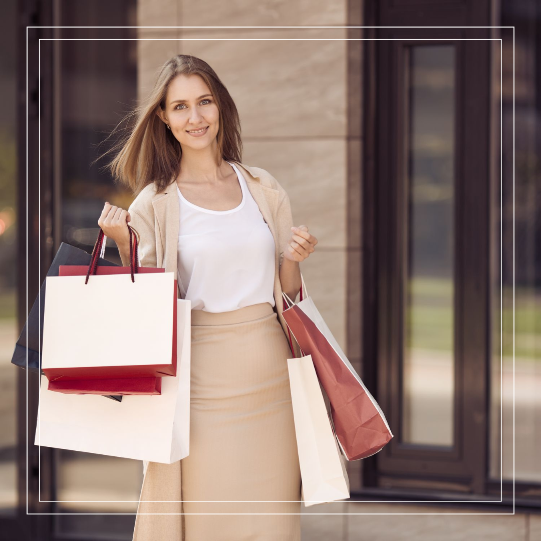 Woman shopping with bags and discovering her personal style